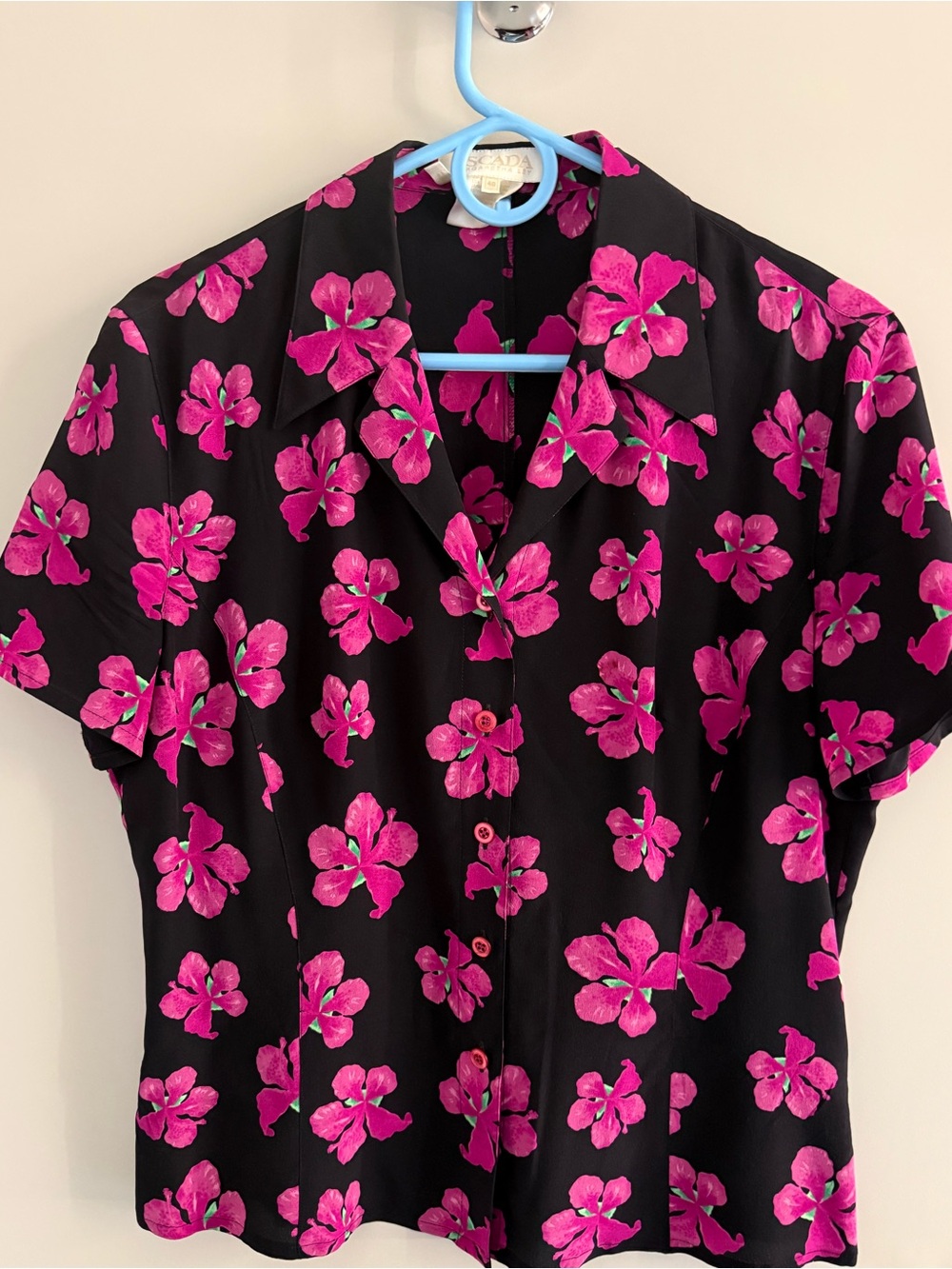 Escada Vintage Silk Floral Short-Sleeve Shirt